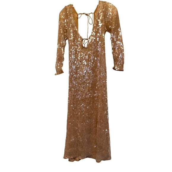 Bardot Verona Sequin Maxi Dress US Size 10 Long Sleeve Tie Back Champagne - Picture 3 of 10